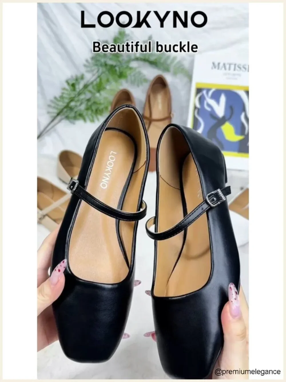 Ballet Mary Jane Flats Adjustable Strap Square Closed Toe Latex Insole
